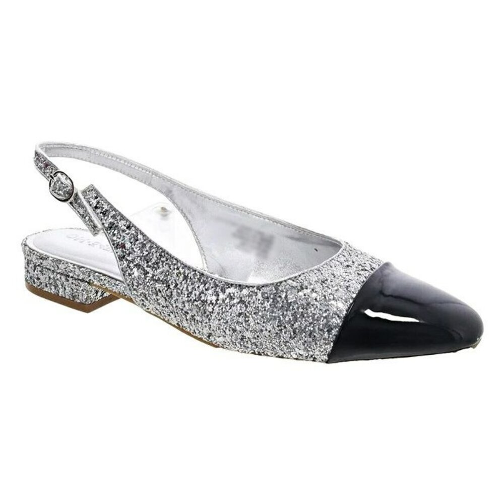 On 34th Women's Avril Capped-Toe Silver Glitter Slingback Flats Size 7 MSRP $70
